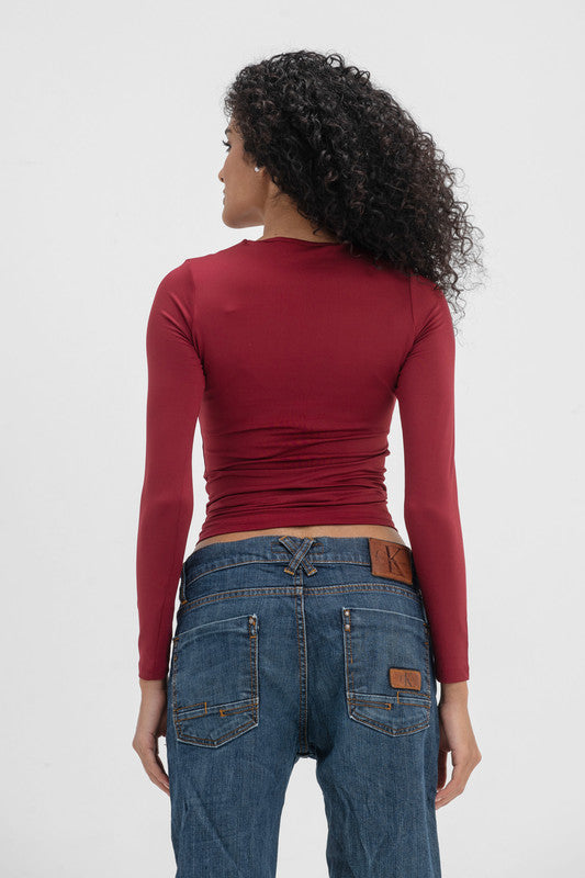 Lycra Round Neck Long Sleeve - Burgundy