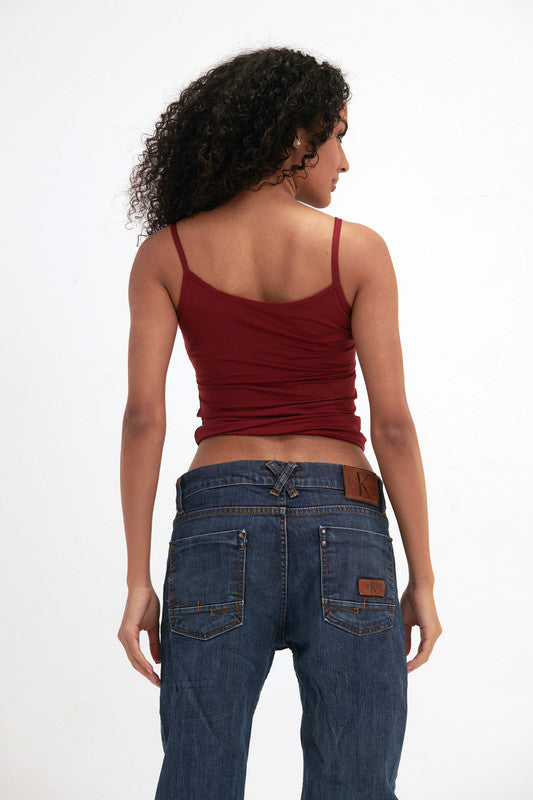 Lycra Microfiber Spaghetti Strap Top - Burgundy