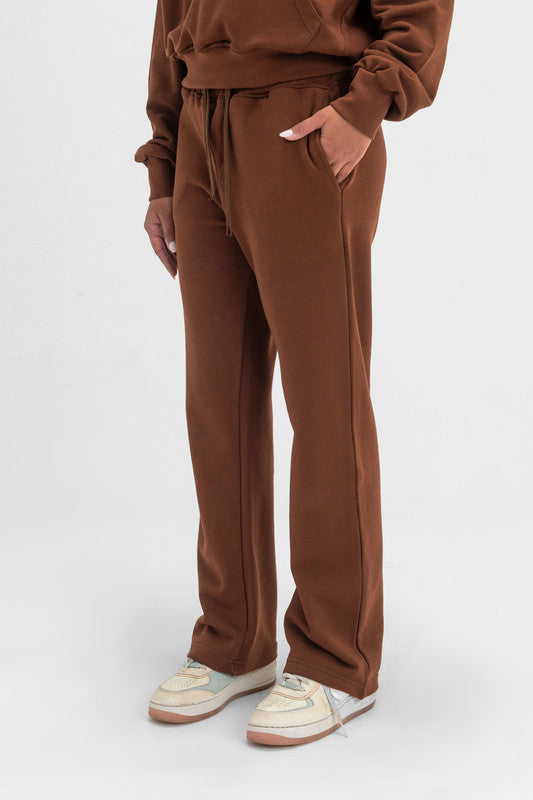 Melton Straight-Leg Sweatpants - Chocolate