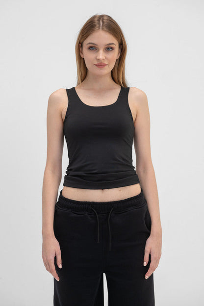 Lycra Wide Neck Tank Top - Black