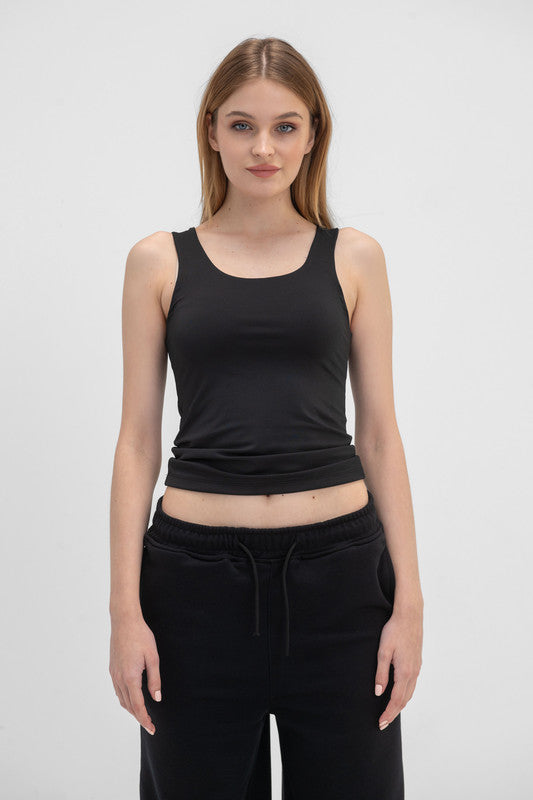 Lycra Wide Neck Tank Top - Black