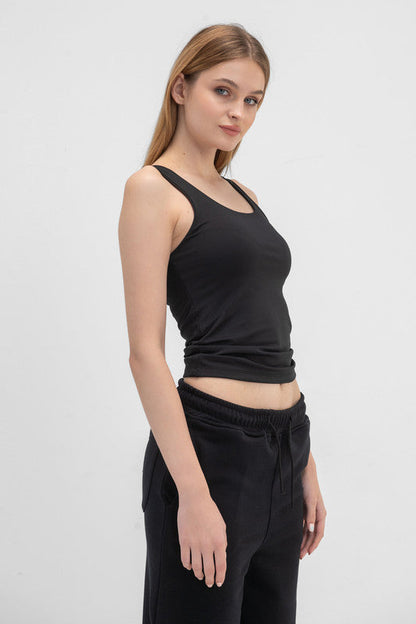 Lycra Wide Neck Tank Top - Black