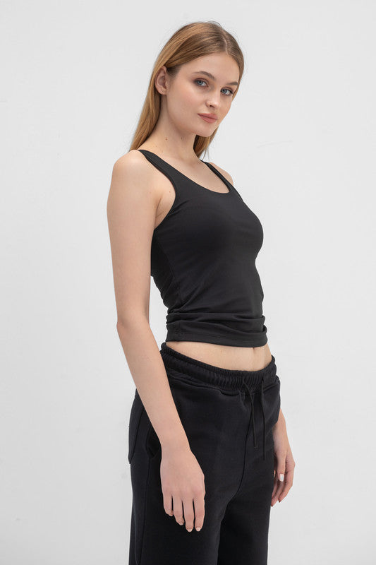 Lycra Wide Neck Tank Top - Black
