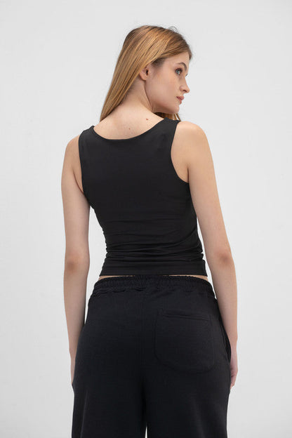 Lycra Wide Neck Tank Top - Black