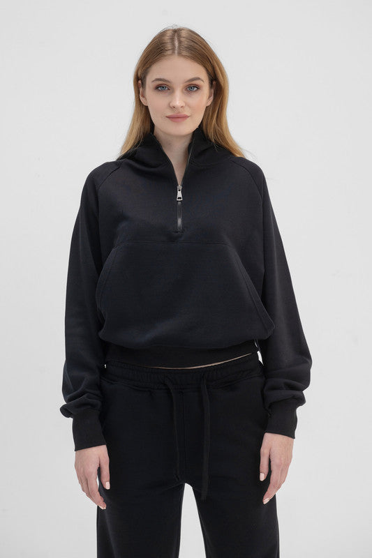 Melton Sweatshirt Quarter-Zip - Black