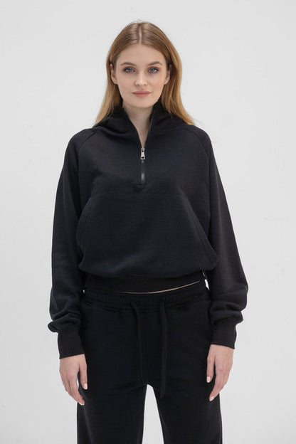 Melton Sweatshirt Quarter-Zip - Black