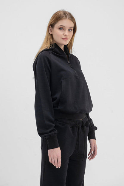 Melton Sweatshirt Quarter-Zip - Black