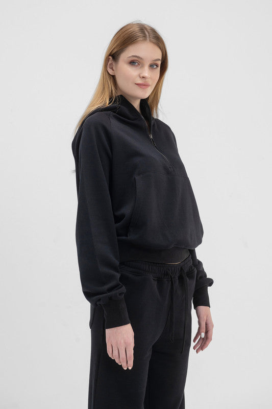 Melton Sweatshirt Quarter-Zip - Black