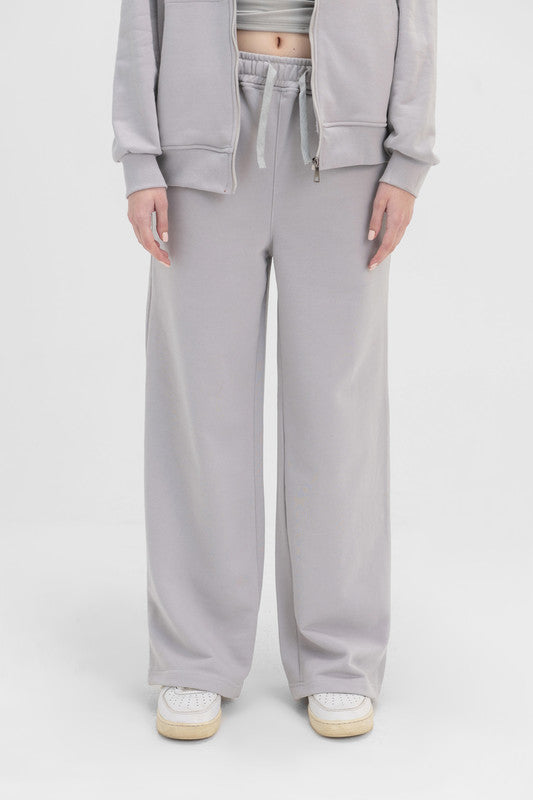 Melton Wide Leg Pants - Silver