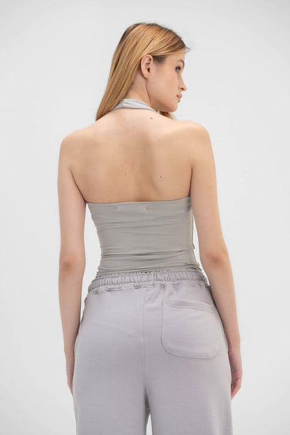 Lycra Halter Neck Top - Silver