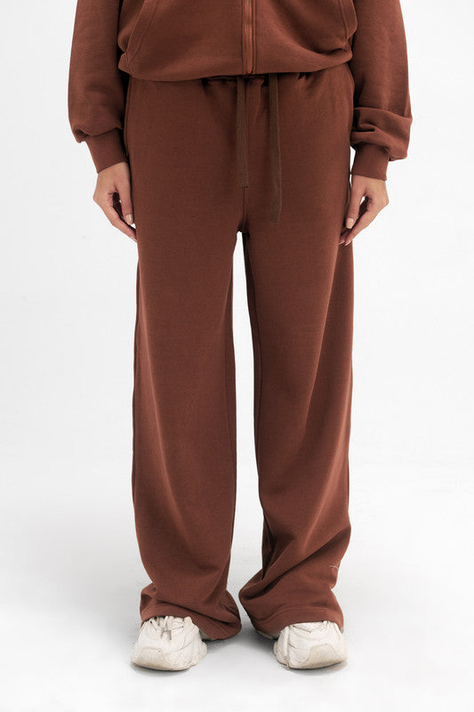 Melton Wide Leg Pants - Chocolate