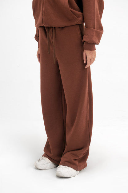 Melton Wide Leg Pants - Chocolate