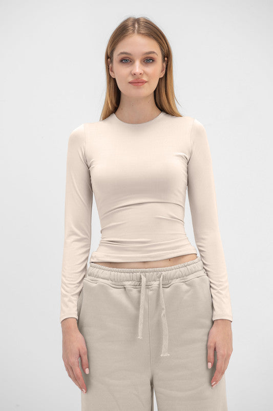 Lycra Round Neck Long Sleeve - Latte