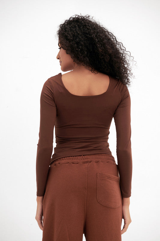 Lycra Seamless Scoop Neck Sculpt Long Sleeve - Chocolate