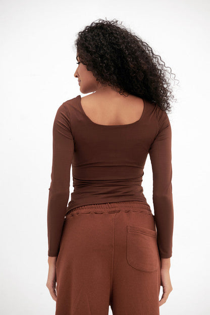 Lycra Seamless Scoop Neck Sculpt Long Sleeve - Chocolate