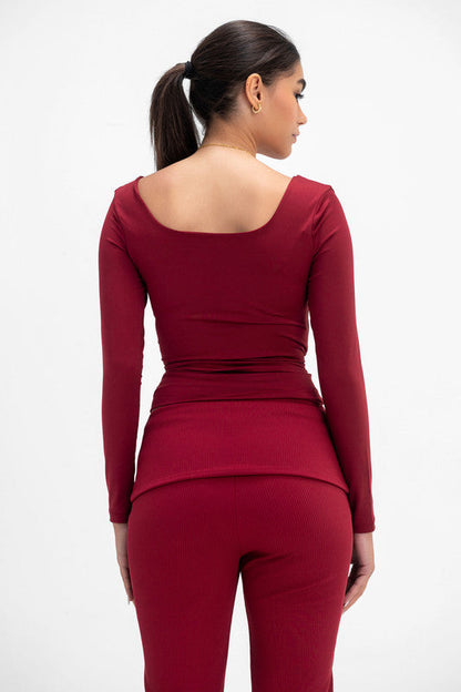 Lycra Seamless Scoop Neck Sculpt Long Sleeve - Burgundy