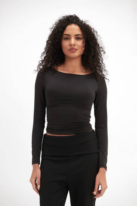 Lycra Boat-Neck Top - Black
