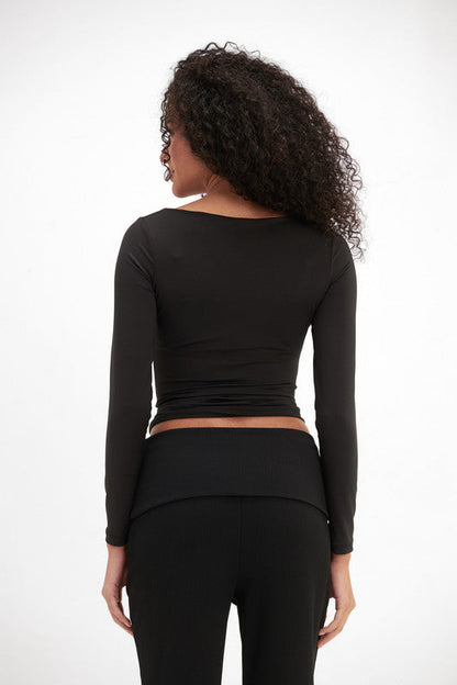 Lycra Boat-Neck Top - Black