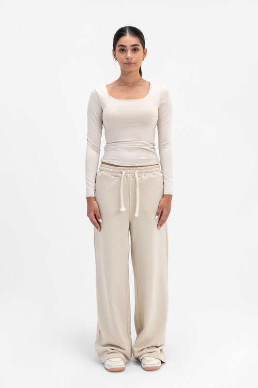 Melton Wide Leg Pants - Latte