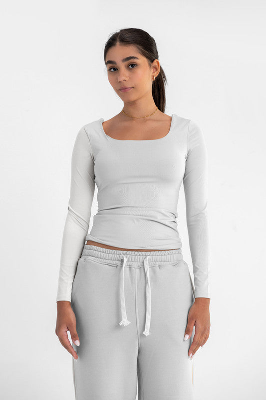 Lycra Seamless Scoop Neck Sculpt Long Sleeve - Silver
