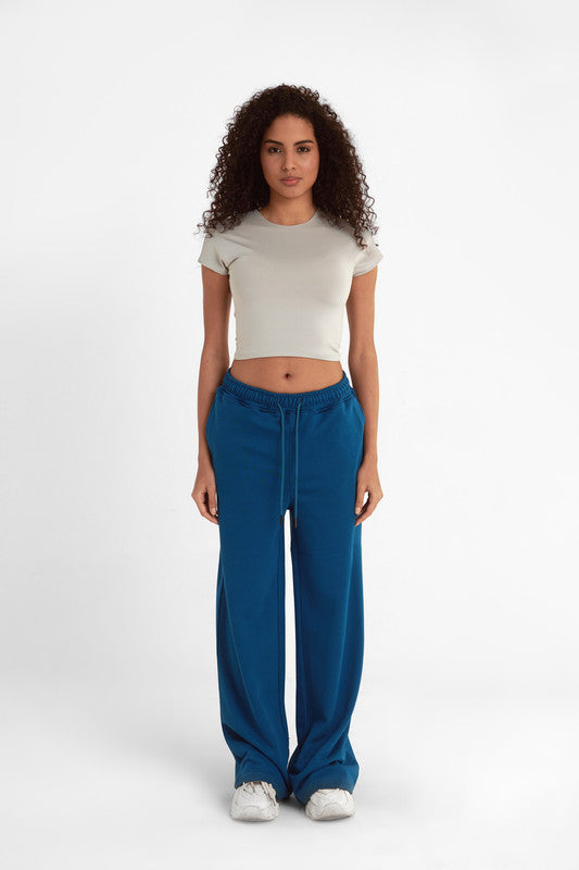Melton Wide Leg Pants - Blue Sapphire