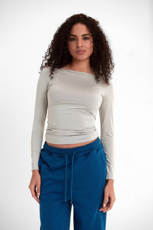 Lycra Boat-Neck Top - Silver