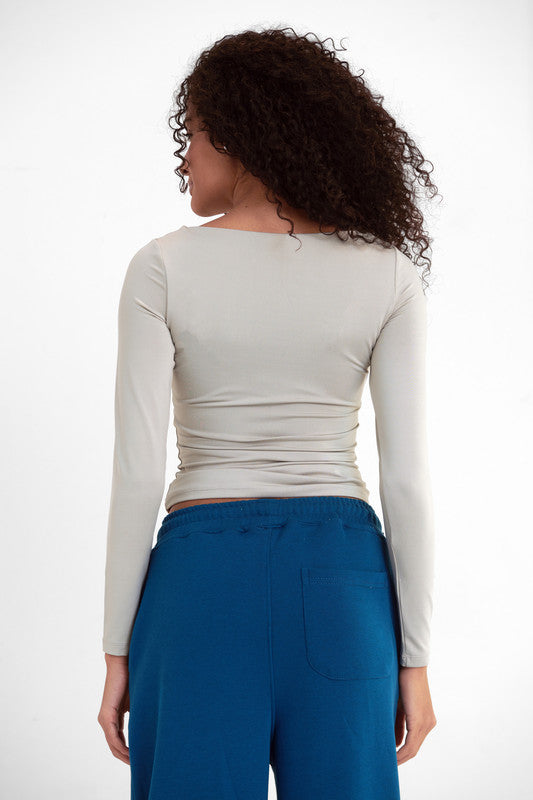 Lycra Boat-Neck Top - Silver