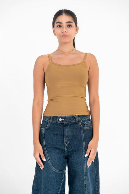 Lycra Microfiber Spaghetti Strap Top - Coffee