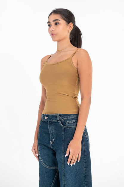 Lycra Microfiber Spaghetti Strap Top - Coffee