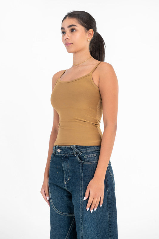 Lycra Microfiber Spaghetti Strap Top - Coffee