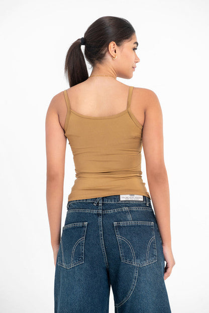 Lycra Microfiber Spaghetti Strap Top - Coffee