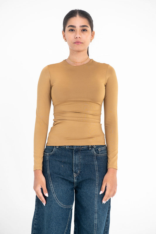 Lycra Round Neck Long Sleeve - Coffee