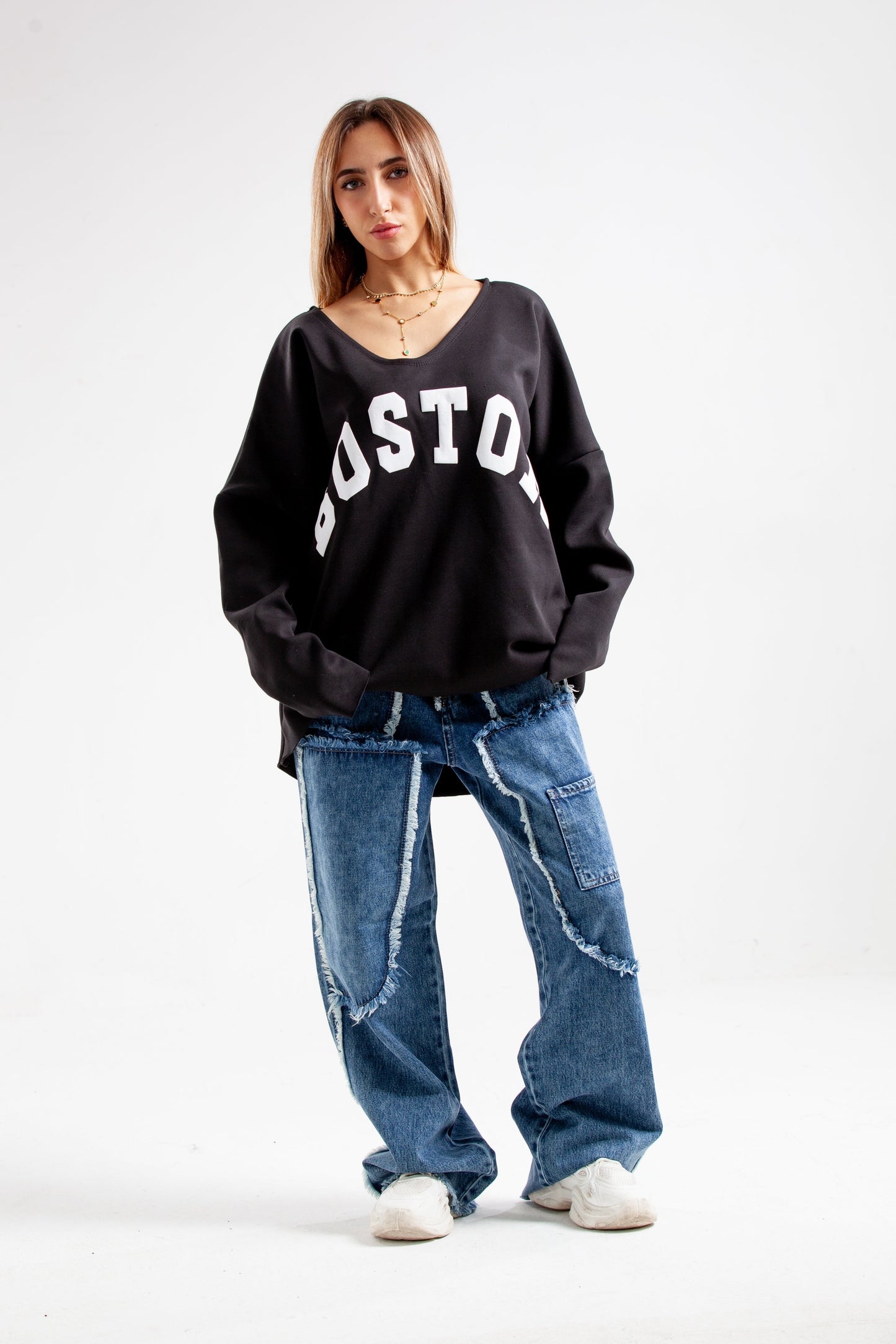 Melton Cotton 3D Print Cropped Sweatshirt – Black