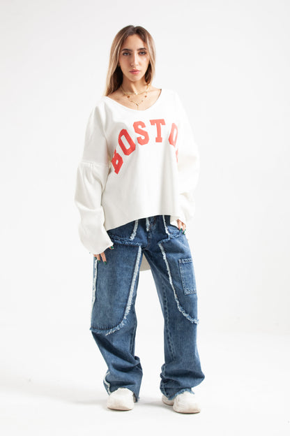 Melton Cotton 3D Print Sweatshirt – White