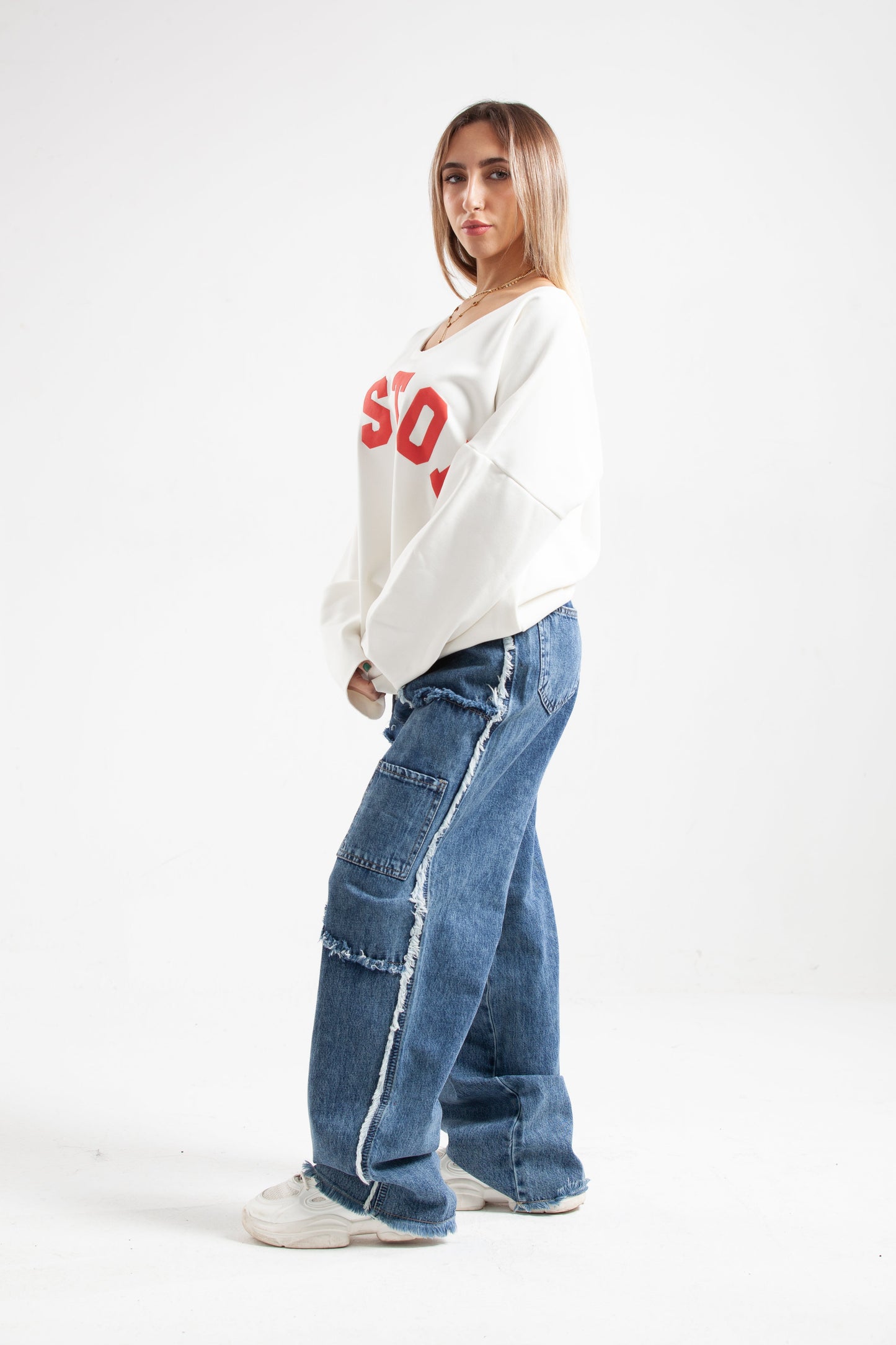 Melton Cotton 3D Print Sweatshirt – White