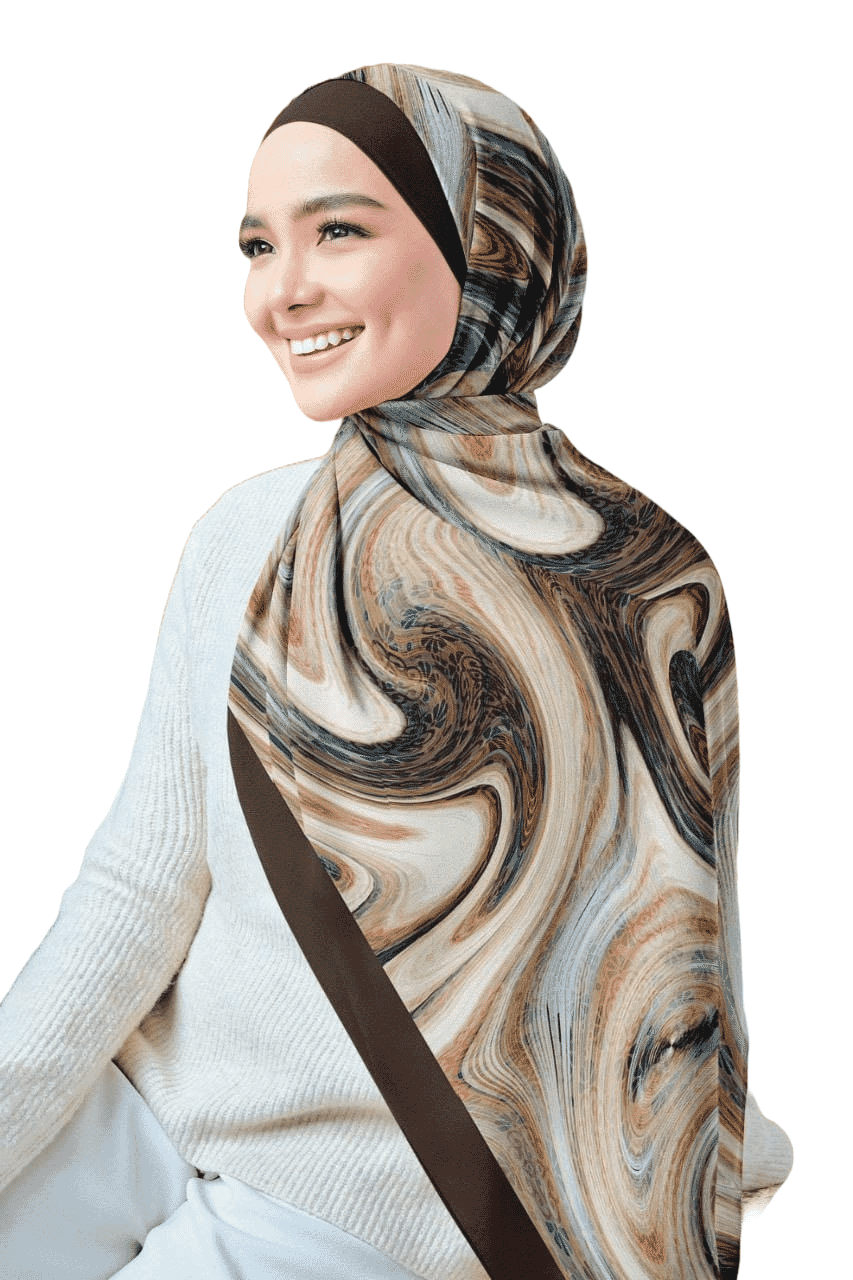 Printed Chiffon Crepe Veil - Beige