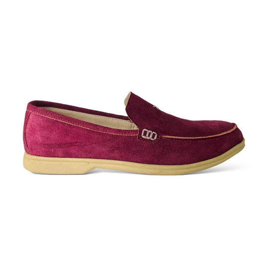 Suede Casual Loafers - Burgundy