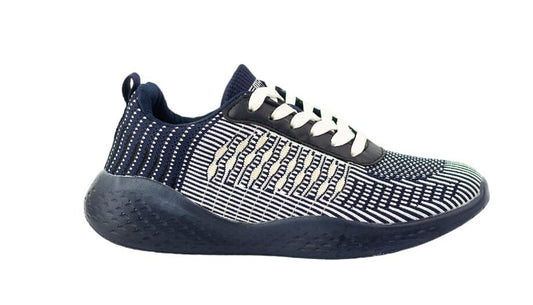 Textured Lace-Up Sneakers - Dark Blue