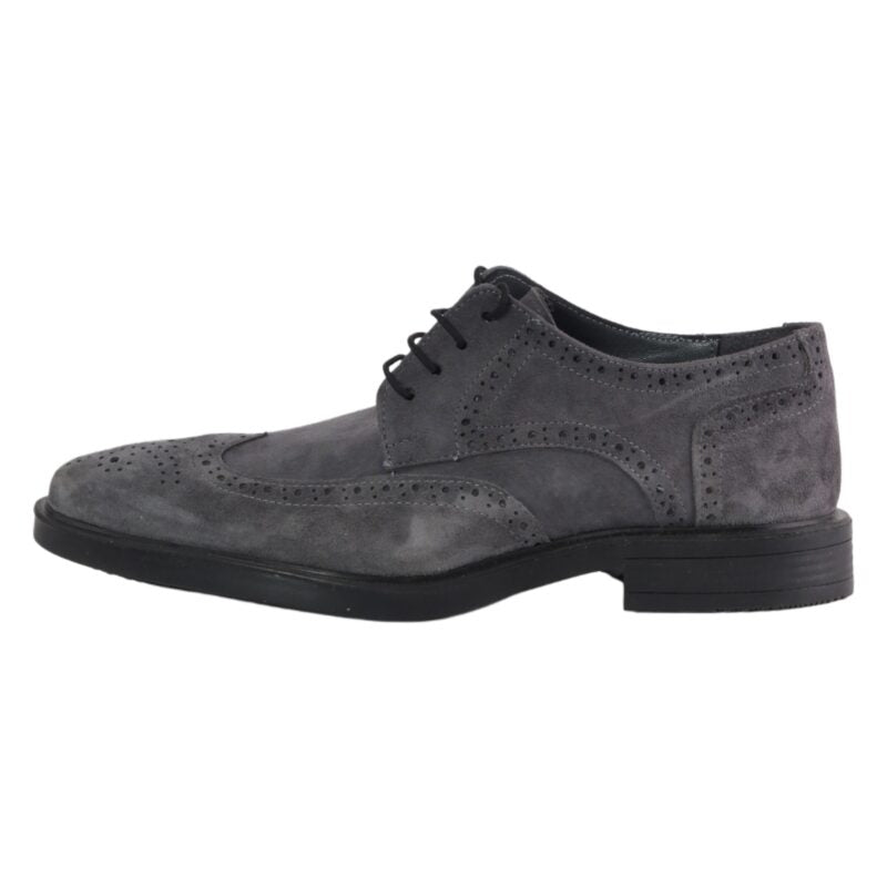 Leather Wingtip Lace-Up Shoes - Grey