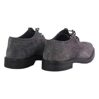 Leather Wingtip Lace-Up Shoes - Grey