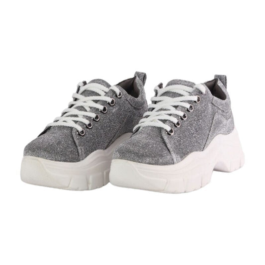 Glitter Lace-Up Chunky Sneakers – Grey