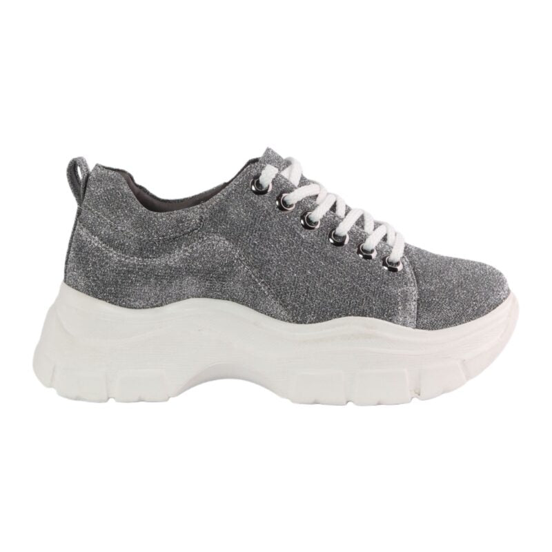Glitter Lace-Up Chunky Sneakers – Grey