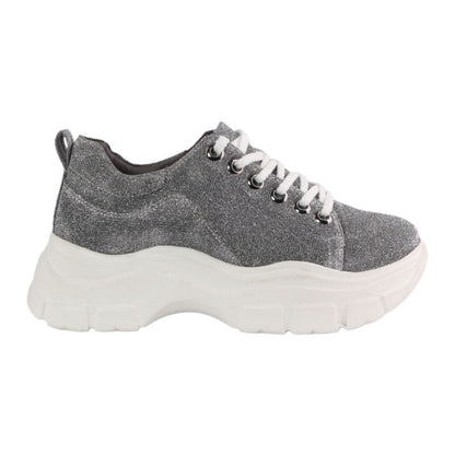 Glitter Lace-Up Chunky Sneakers – Grey