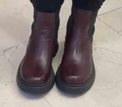 Leather Chunky Sole Chelsea Boots - Burgundy