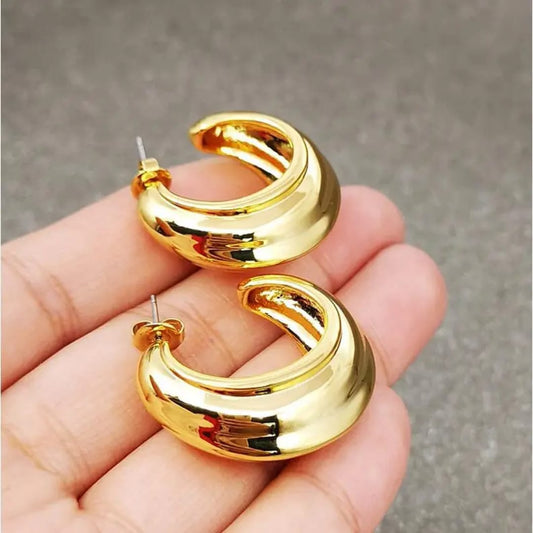 Gold-Toned Chunky Crescent Hoop Stud Earrings