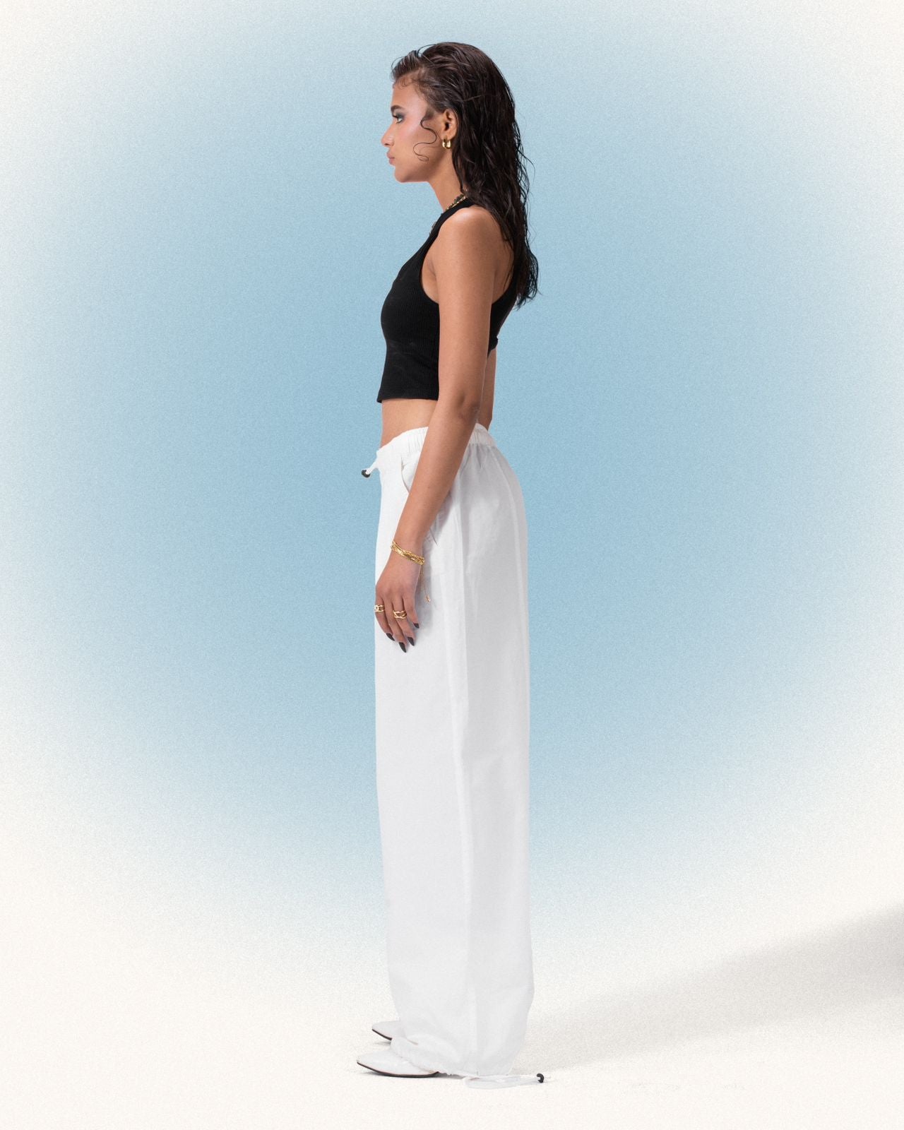 Gabardine Parachute Cut Pants - White