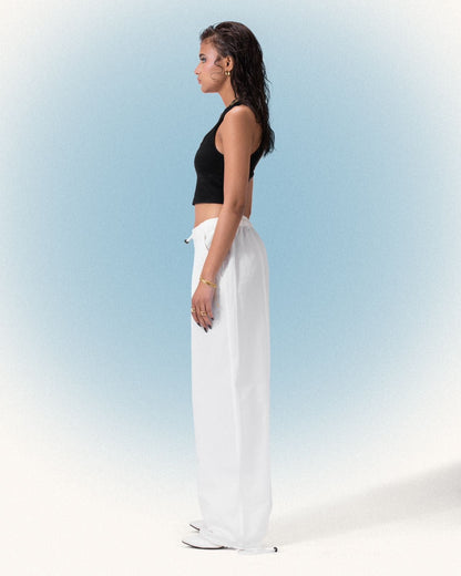 Gabardine Parachute Cut Pants - White