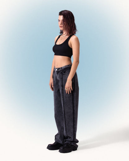 Denim Tassle Straight Cut Jeans - Grey