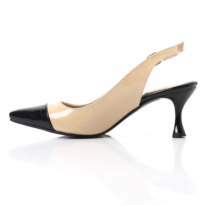 Patent Leather Bi-Tone Shoes - Beige