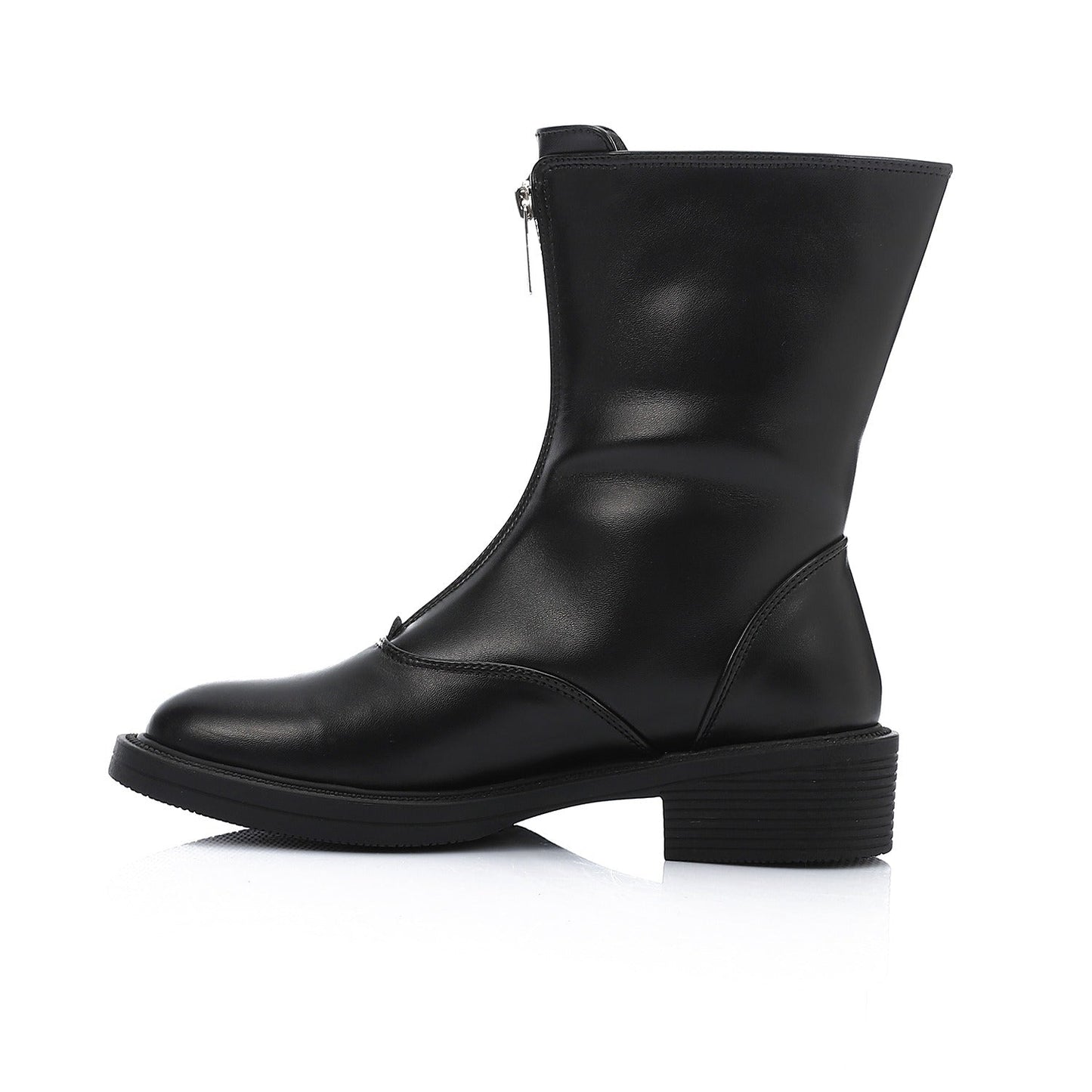 Faux Leather Ankle Boot - Black